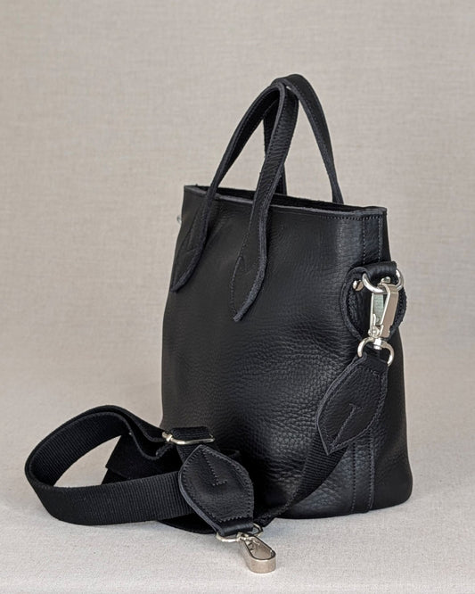 apazo Pequeño de piel artesanal Belice — bolso de diario con asas y bandolera —COLOR NEGRO