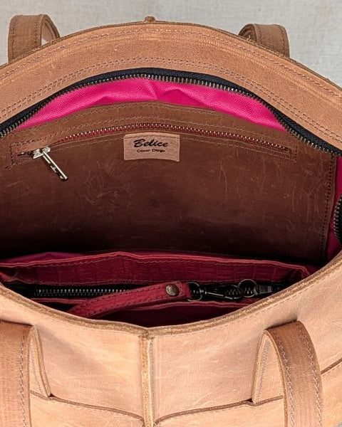Capazo ANUSKA de piel de ternera engrasada Belice — bolso mediano con asa al hombro y costuras artesanal