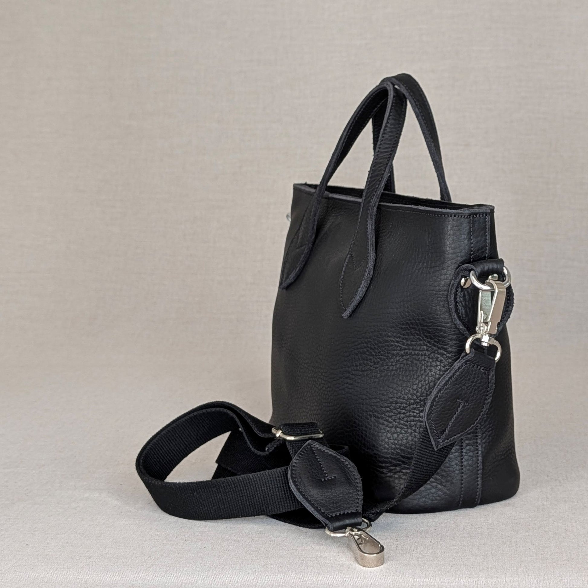 apazo Pequeño de piel artesanal Belice — bolso de diario con asas y bandolera —COLOR NEGRO