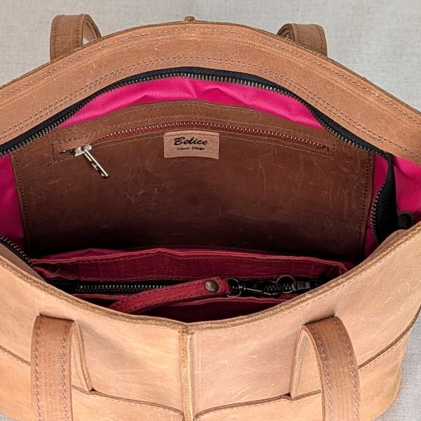 Capazo ANUSKA de piel de ternera engrasada Belice — bolso mediano con asa al hombro y costuras artesanal